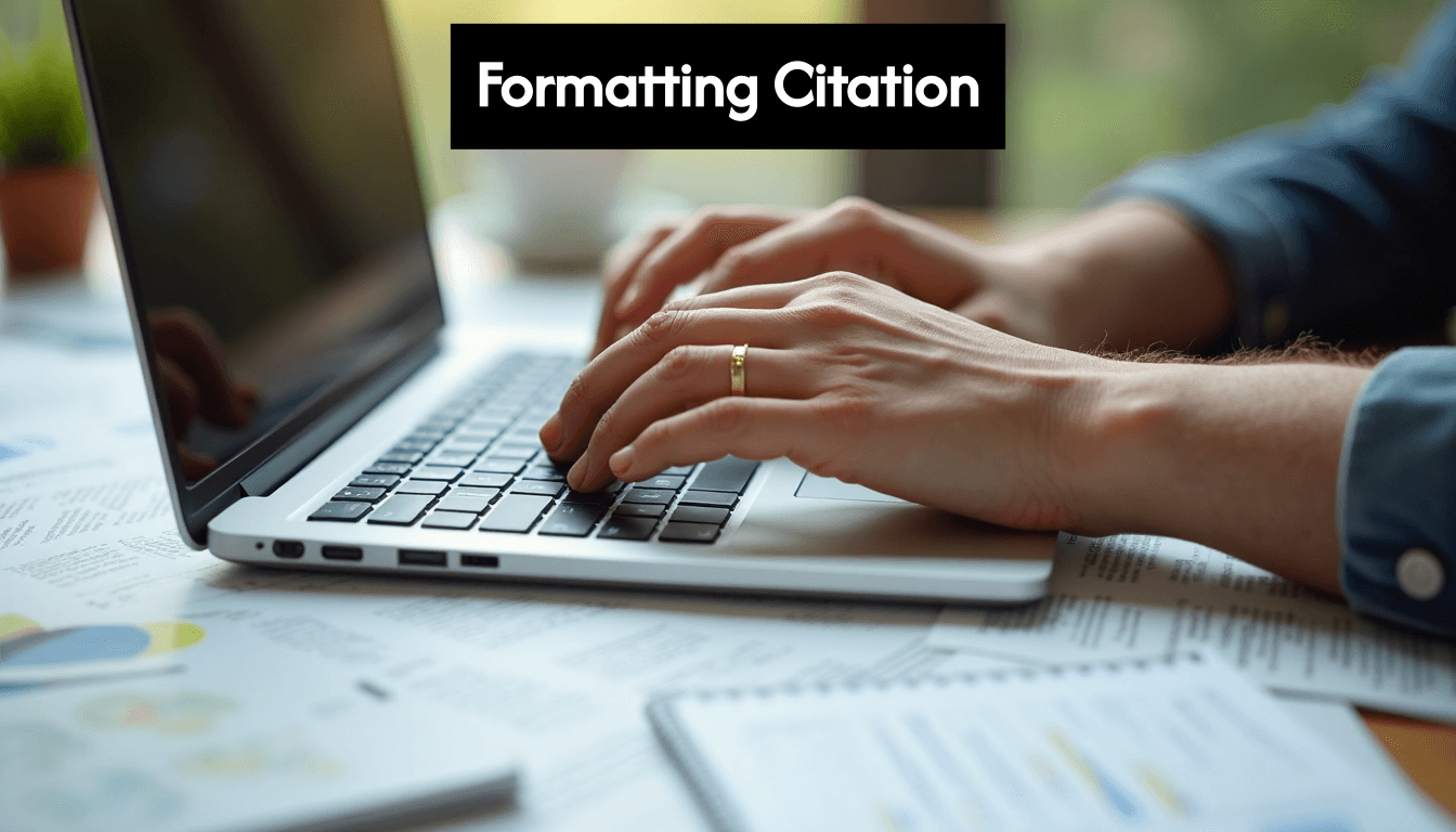 Hands typing and referencing journals and notes