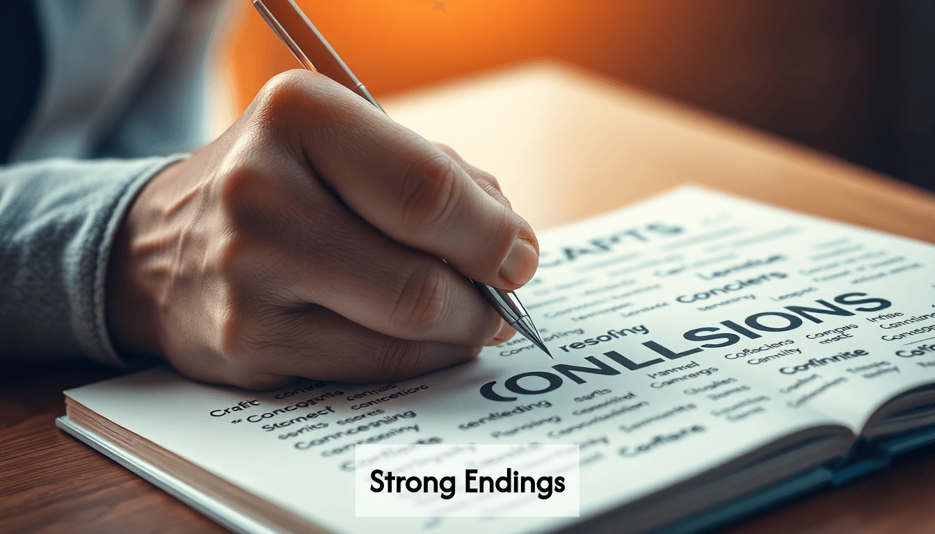 Close-up of writing a conclusion