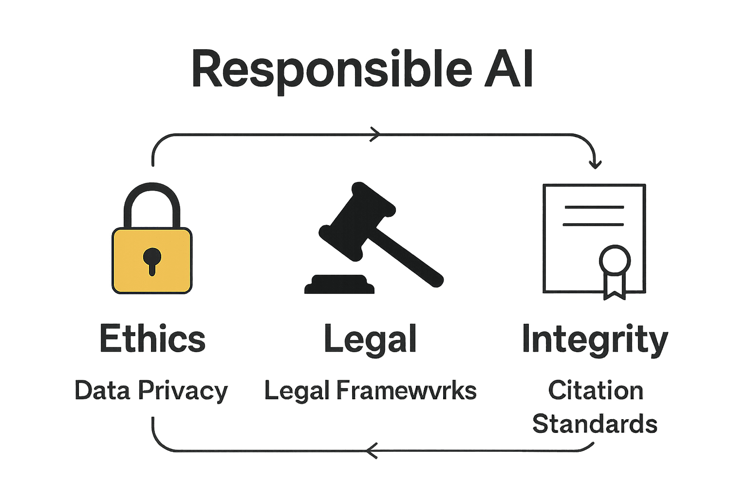 Infographic showing ethics, law, and integrity in AI essays