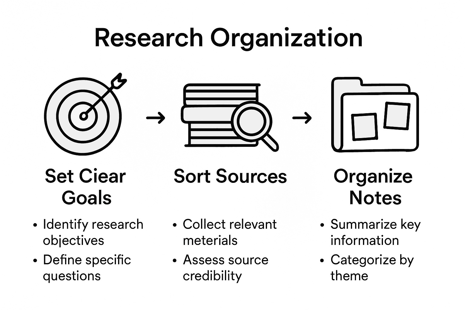 Infographic of organized research process steps