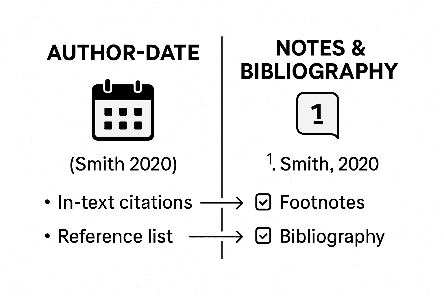 Infographic comparing Author-Date and Notes styles