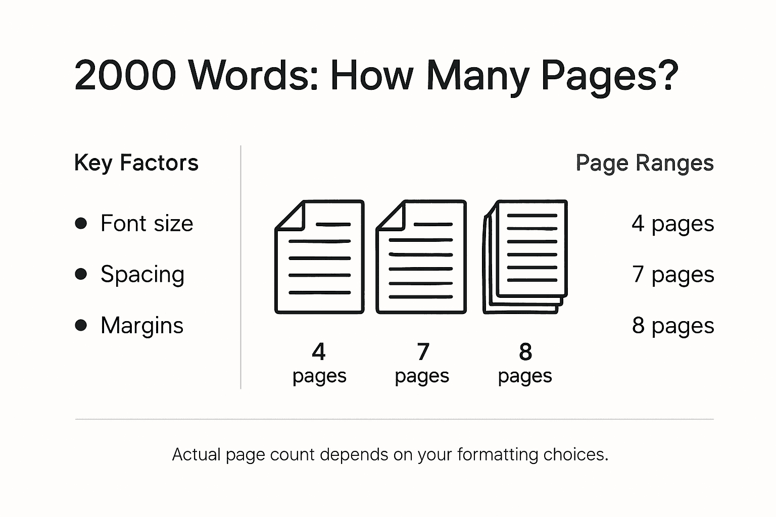 Infographic showing 2000 word essay page factors and ranges