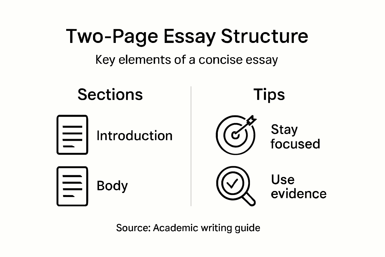 Infographic showing two-page essay structure and tips