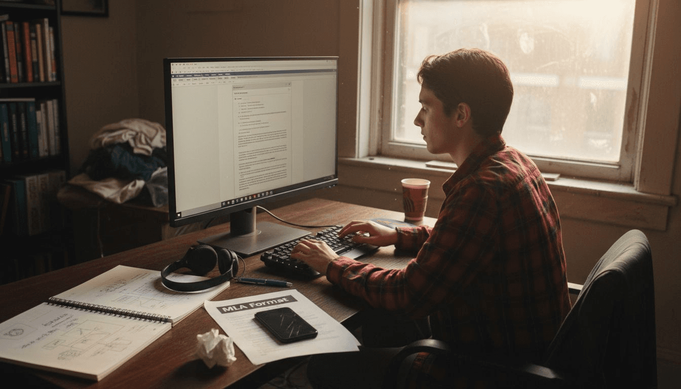 Student adjusting document margins for MLA format