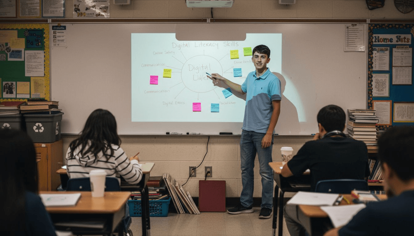 Student presenting digital literacy skills