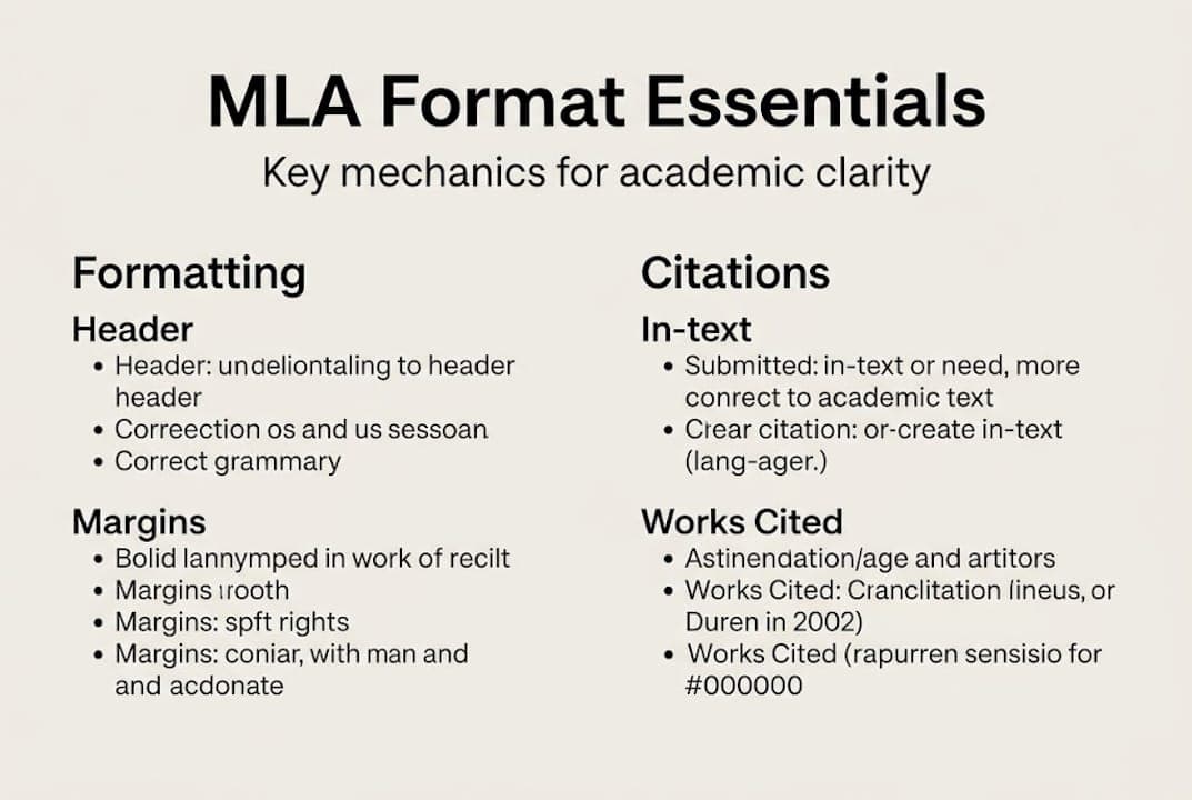 Infographic of MLA formatting and citation points