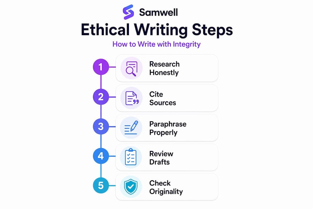 Infographic showing steps for ethical academic writing
