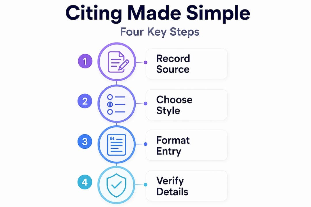 Infographic visualizing four steps for academic citation