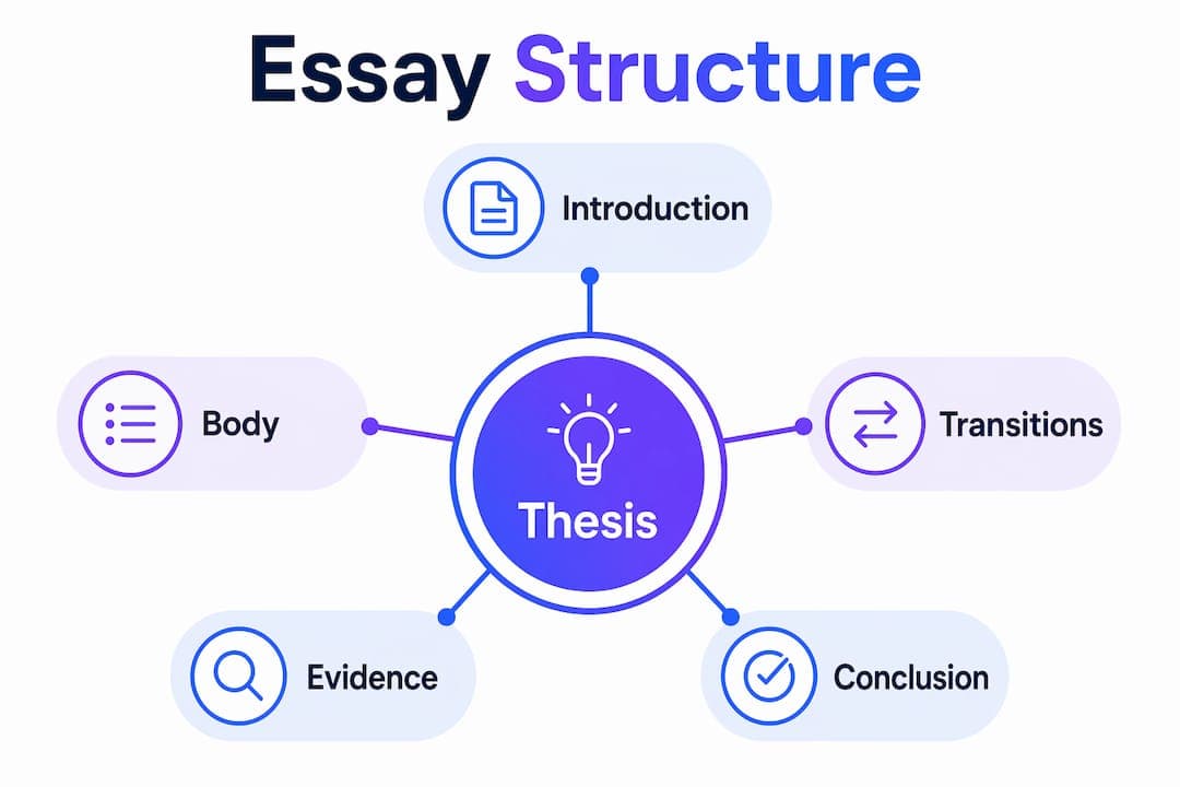 Infographic illustrating essay structure components