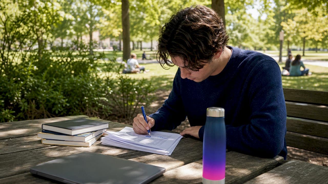 Hands annotating academic review essay
