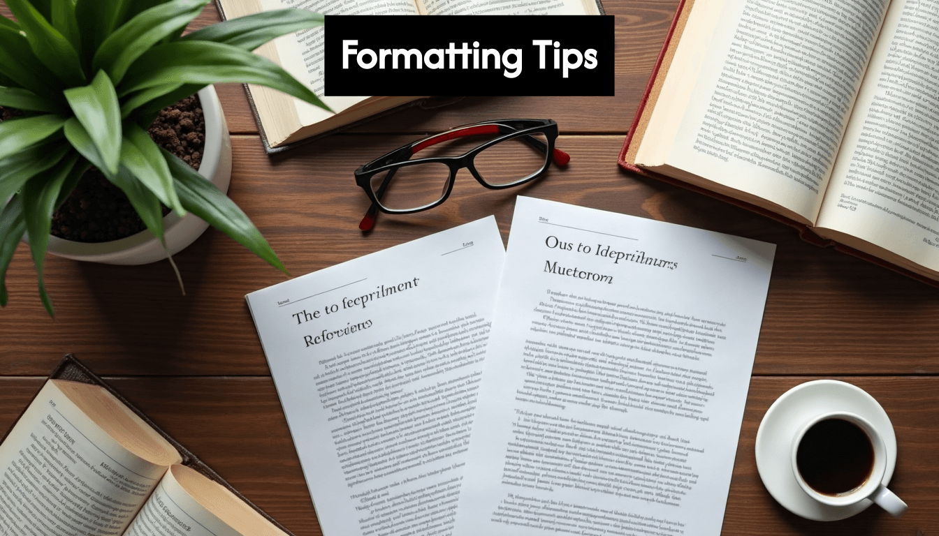 Printed reference lists and academic books on desk