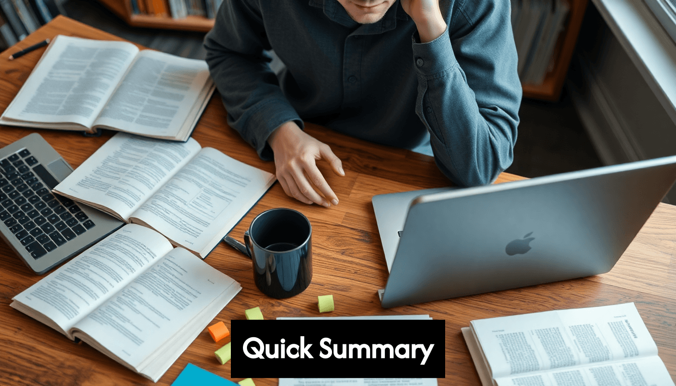 Researcher reviewing articles at desk