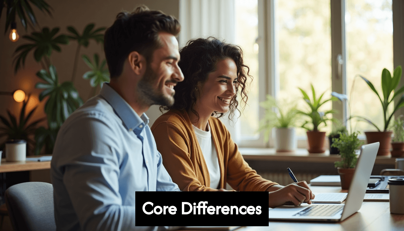 Two content creators working together at desk