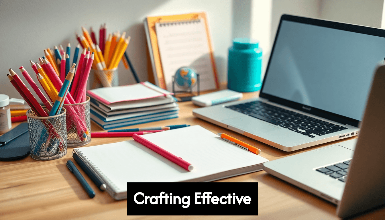 Writing materials on a desk